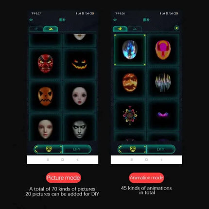 LED Smart Mask - Skapa Magiska Ögonblick med 45 Dynamiska Halloweenbilder